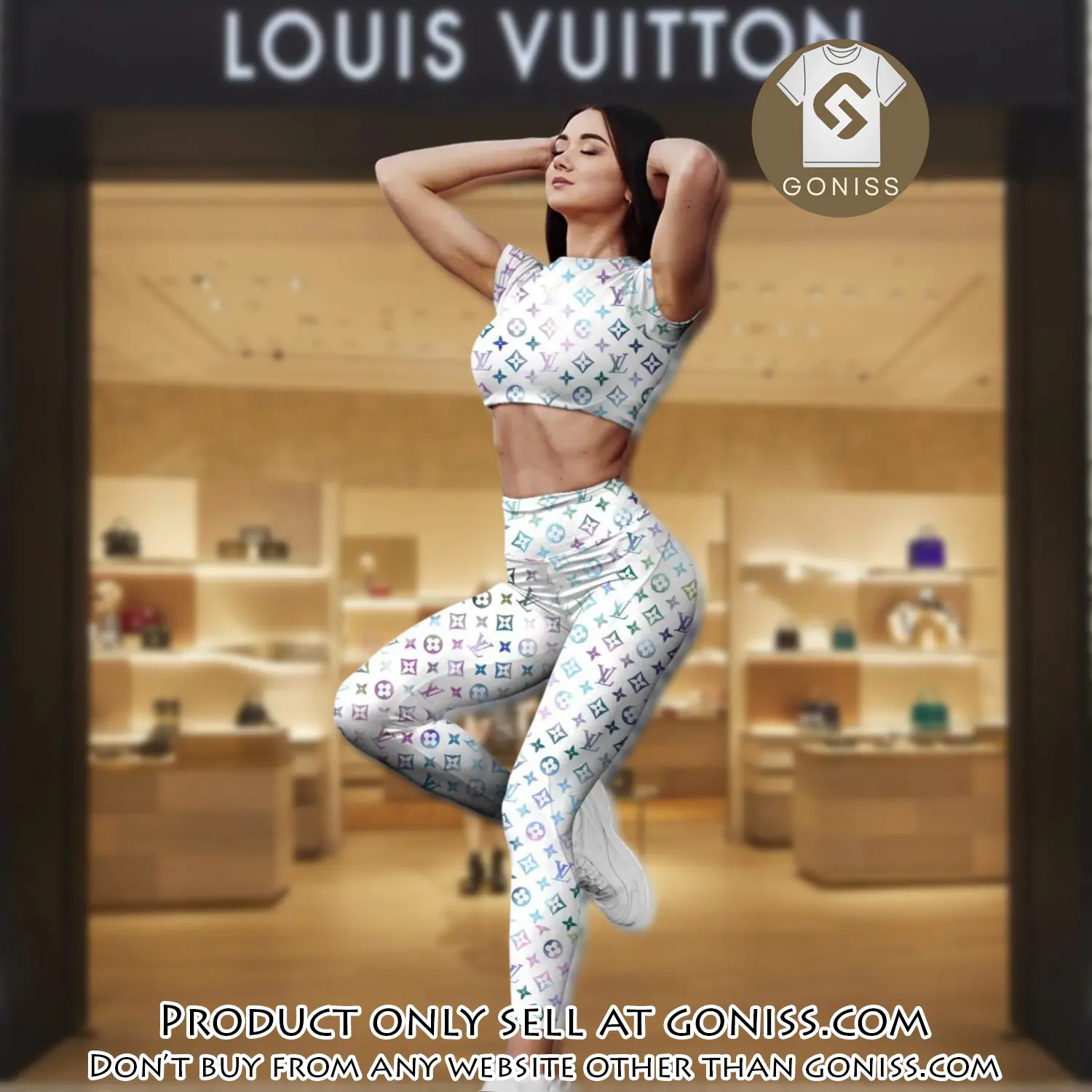 White louis vuitton sportwear combo luxury crop top tshirt and legging for women ctl1005 gn0820564